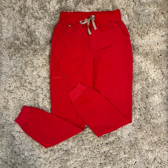 Figs Pants & Jumpsuits Figs Neon Red High Waisted Zamora Joggers